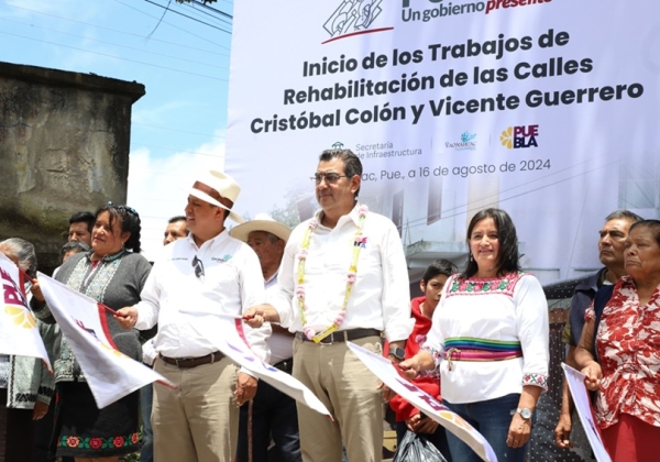 Sergio Salomón preside el inicio de la rehabilitación de las calles Cristóbal Colón y Vicente Guerrero