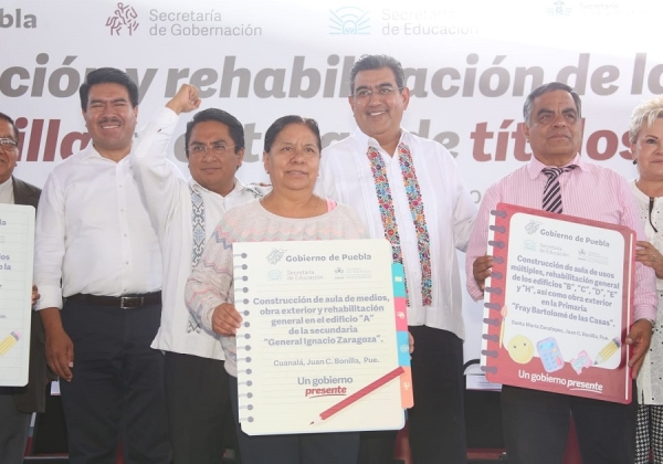 Mejora gobierno de Sergio Salomón infraestructura educativa en municipio de Juan C. Bonilla