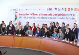 Firman Sergio Salomón, partidos político y autoridades electorales pacto de civilidad para 2024