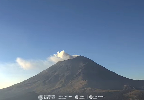 Popocatépetl registró 46 exhalaciones y 326 minutos de tremor