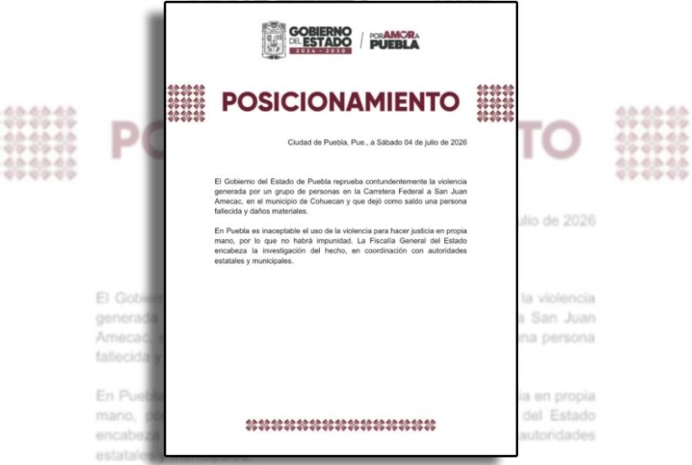 Reprueba Gobierno de Puebla hechos violentos en Cohuecan