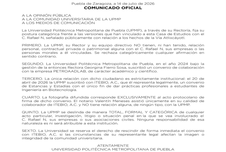 Rechaza la UPMP tener vínculos con Rafael “N”, el presunto tirador de la Atlixcáyotl