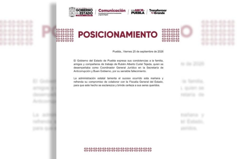 Lamenta gobierno del estado fallecimiento de Rubén Alberto Curiel Tejeda