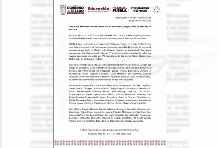Suspende SEP clases en las sierras Norte, Nororiental, Negra, Valle de Serdán y la Mixteca